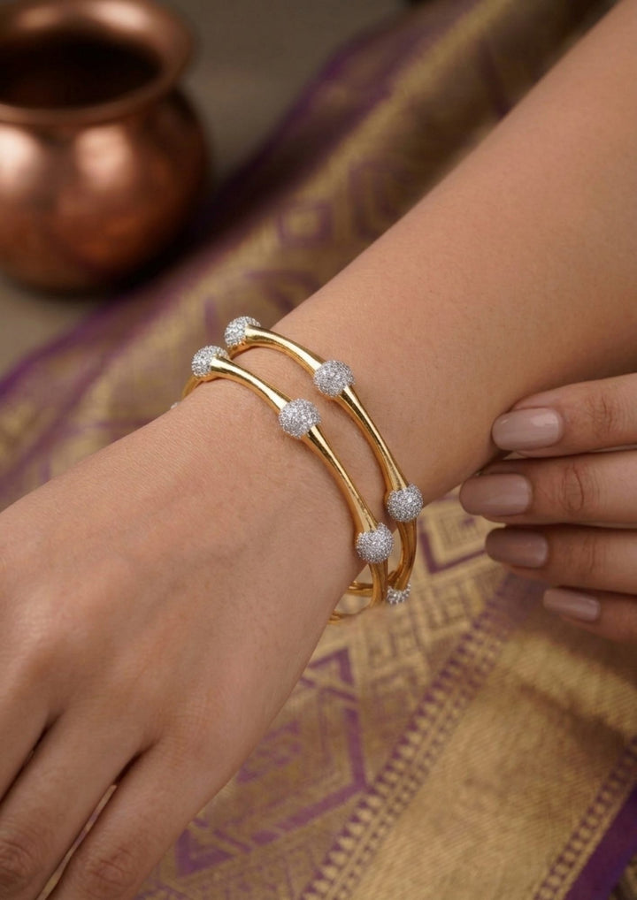 Pure Zirconium Diamond Gold Plated Classic Bangles (Set-2) Model Pic