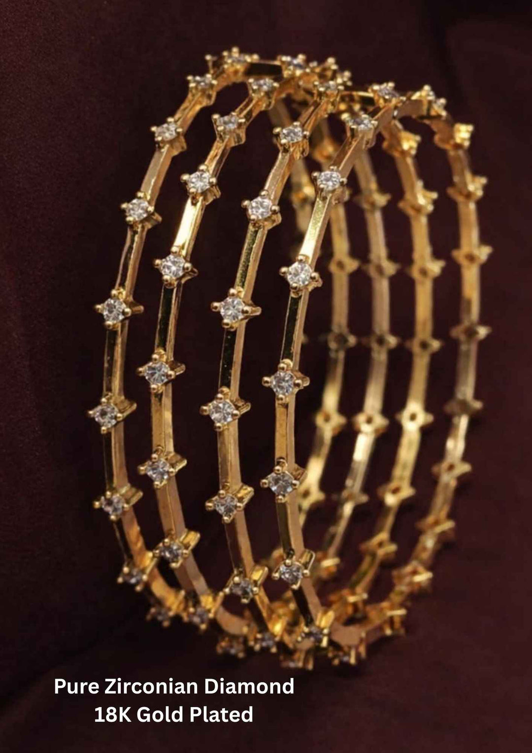 Pure Zirconium Diamond Gold Plated Floral Bangles (Set-4)