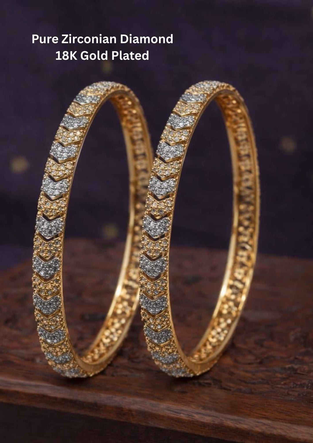 Pure Zirconium Diamond Gold Plated Matt Finish Bangles (Set-2) 