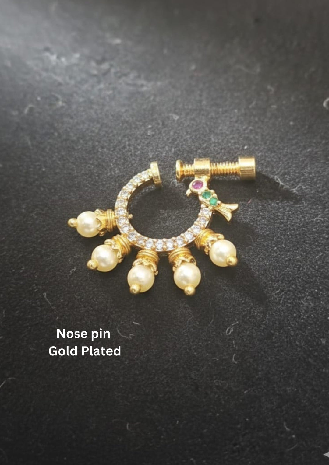 Gold Plated diamond Beaded Nose pin for ethnic wear