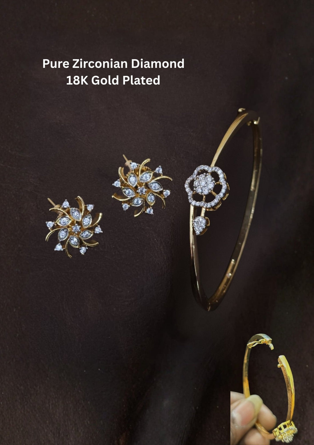 Pure zirconian diamond openable bracelet and studs combo