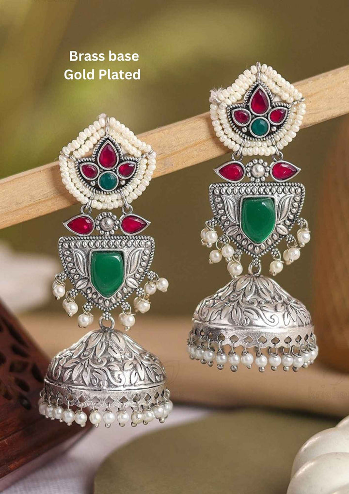  Rajsi Gold Plated Emerald &amp; Ruby Shield Drops