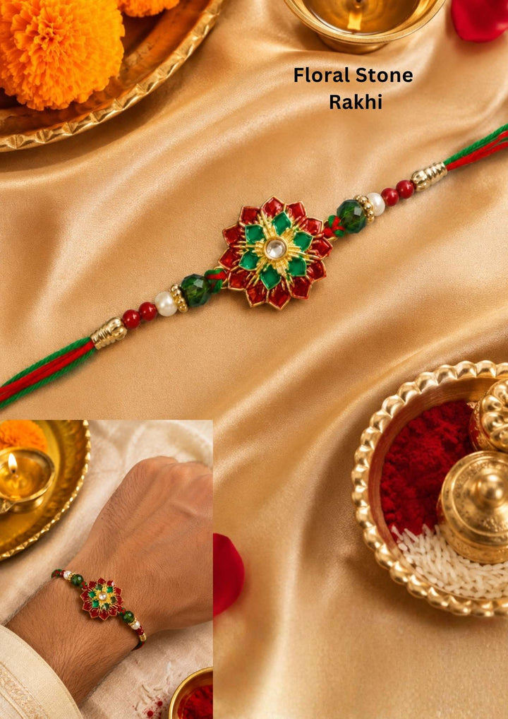 Elegant Floral Stone Rakhi