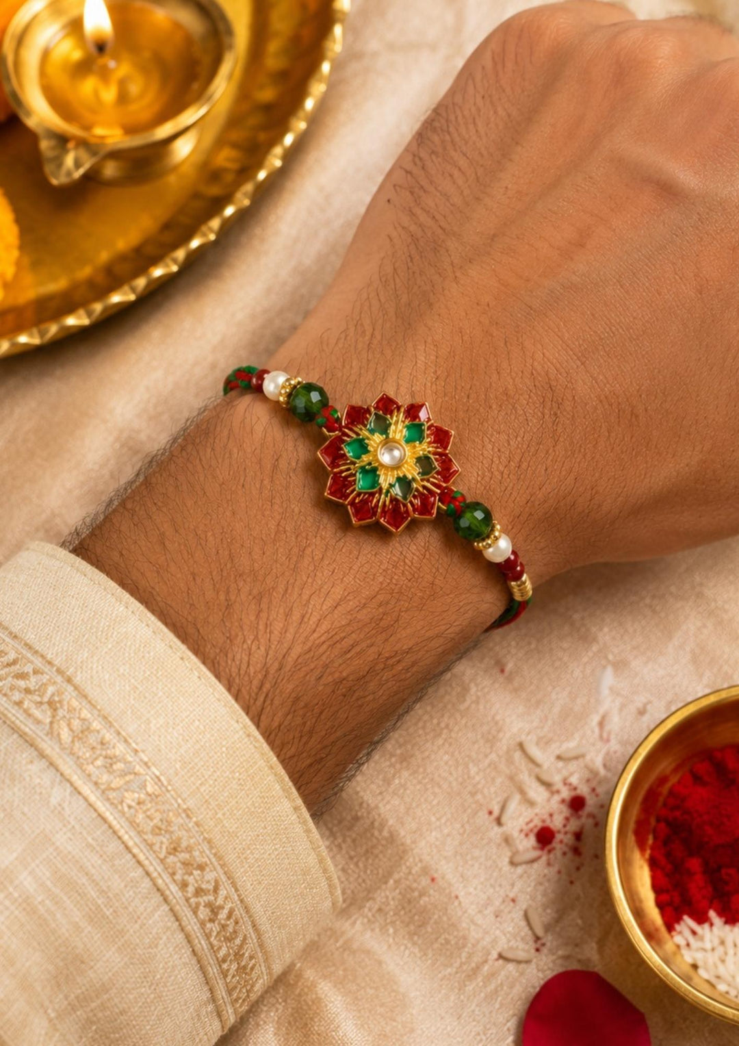 Elegant Floral Stone Rakhi