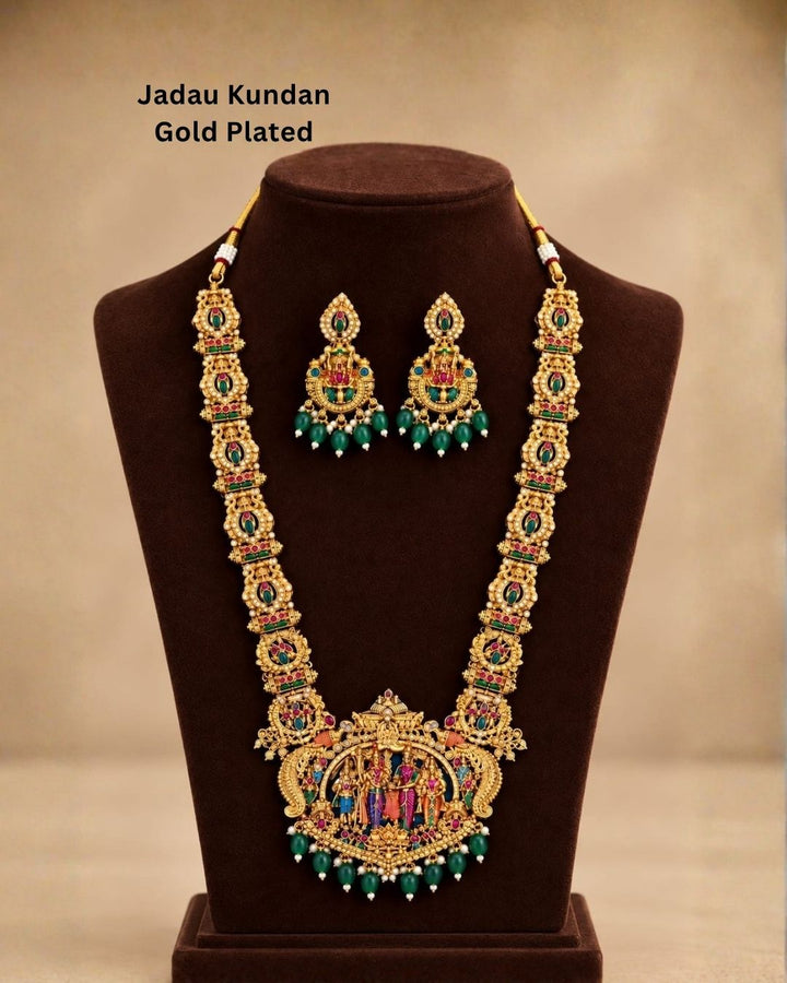 Jadau kundan Gold plated Srinivasa kalyanam Temple Necklace with Earrings