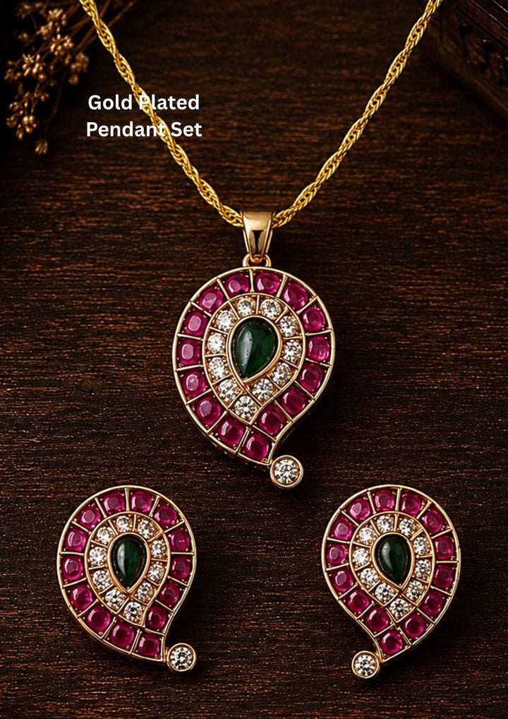 Gold Plated Mango Open Hook Pendant With Earrings