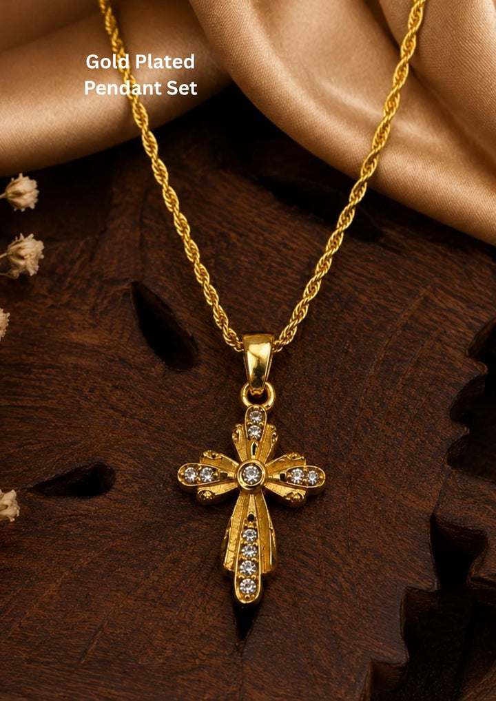 Gold Plated Zircon Diamond Cross Pendant