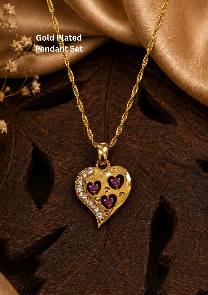 Gold Plated Ruby Stones Heart Shaped Pendant