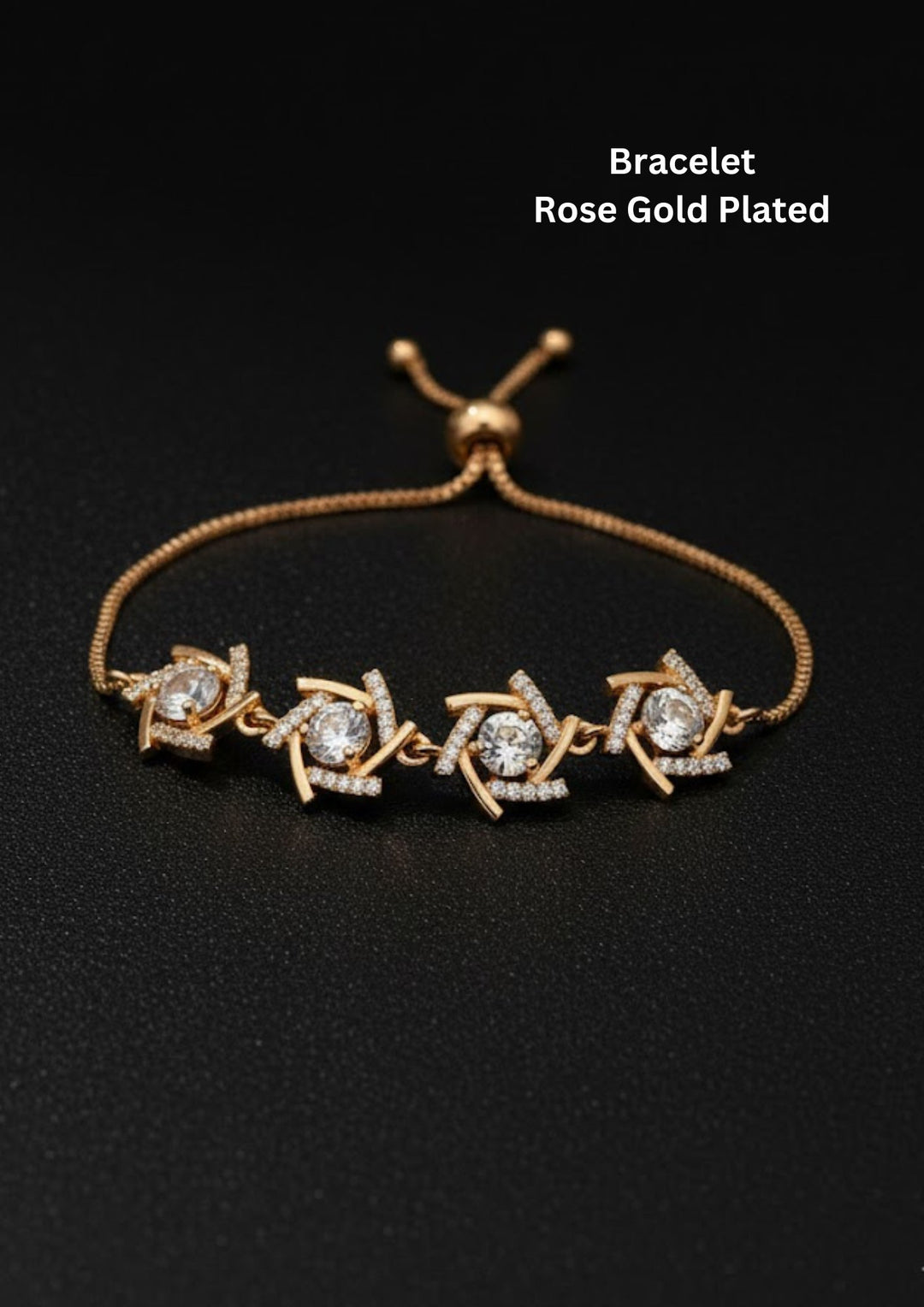 Rose gold plated adjustable bracelet with Pure Zirconian diamonds