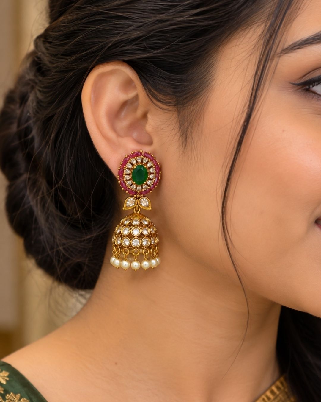 Material- We only deal in authentic Jadau Kundan, Victorian and American Diamond pieces on precious stones with real beadwork Packaging: You will receive this jewelry in a Zevana Handcrafted box. As this is a handmade product it is very rare to create identical items.