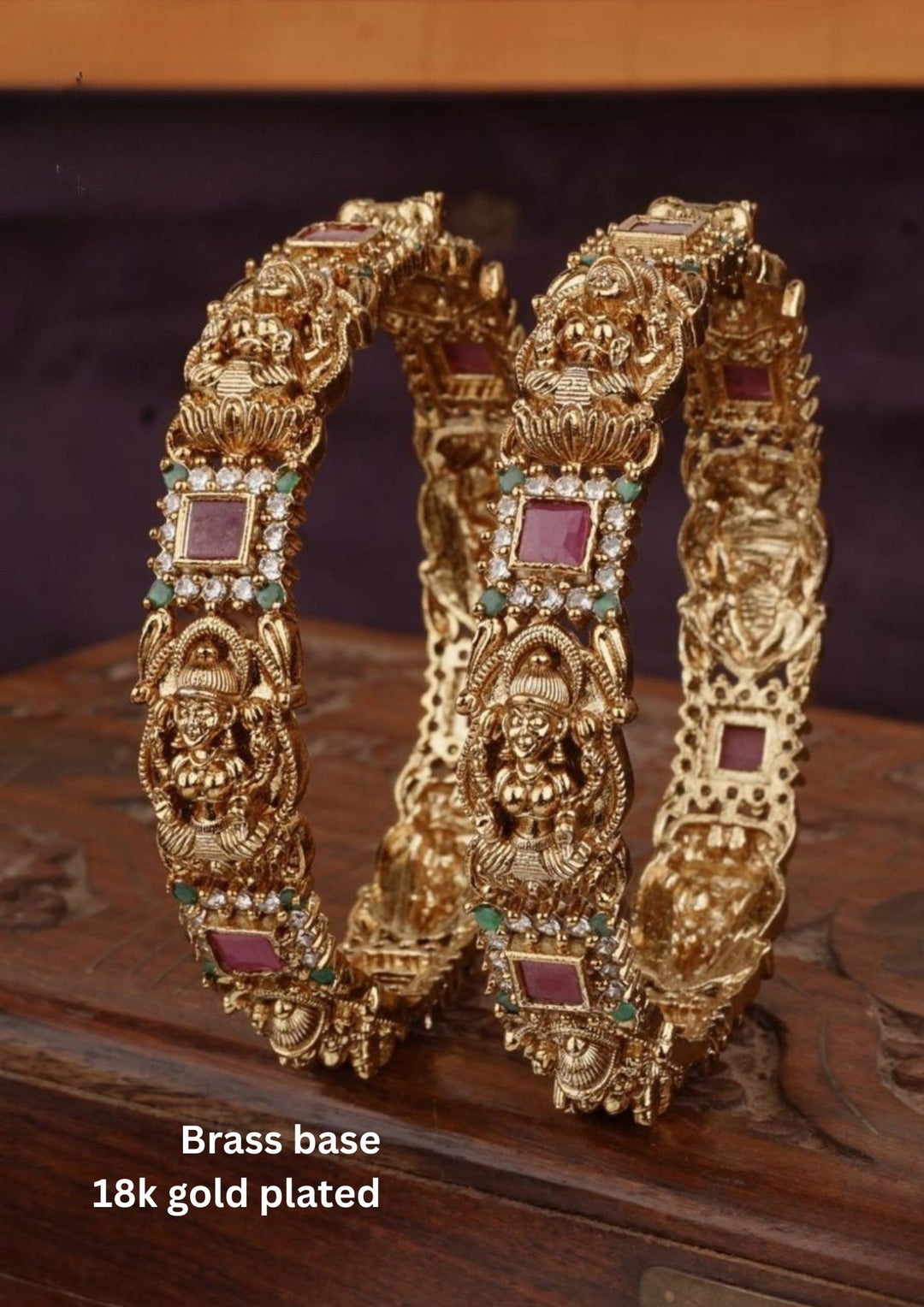 Gold Plated Ruby Lakshmi Bangles