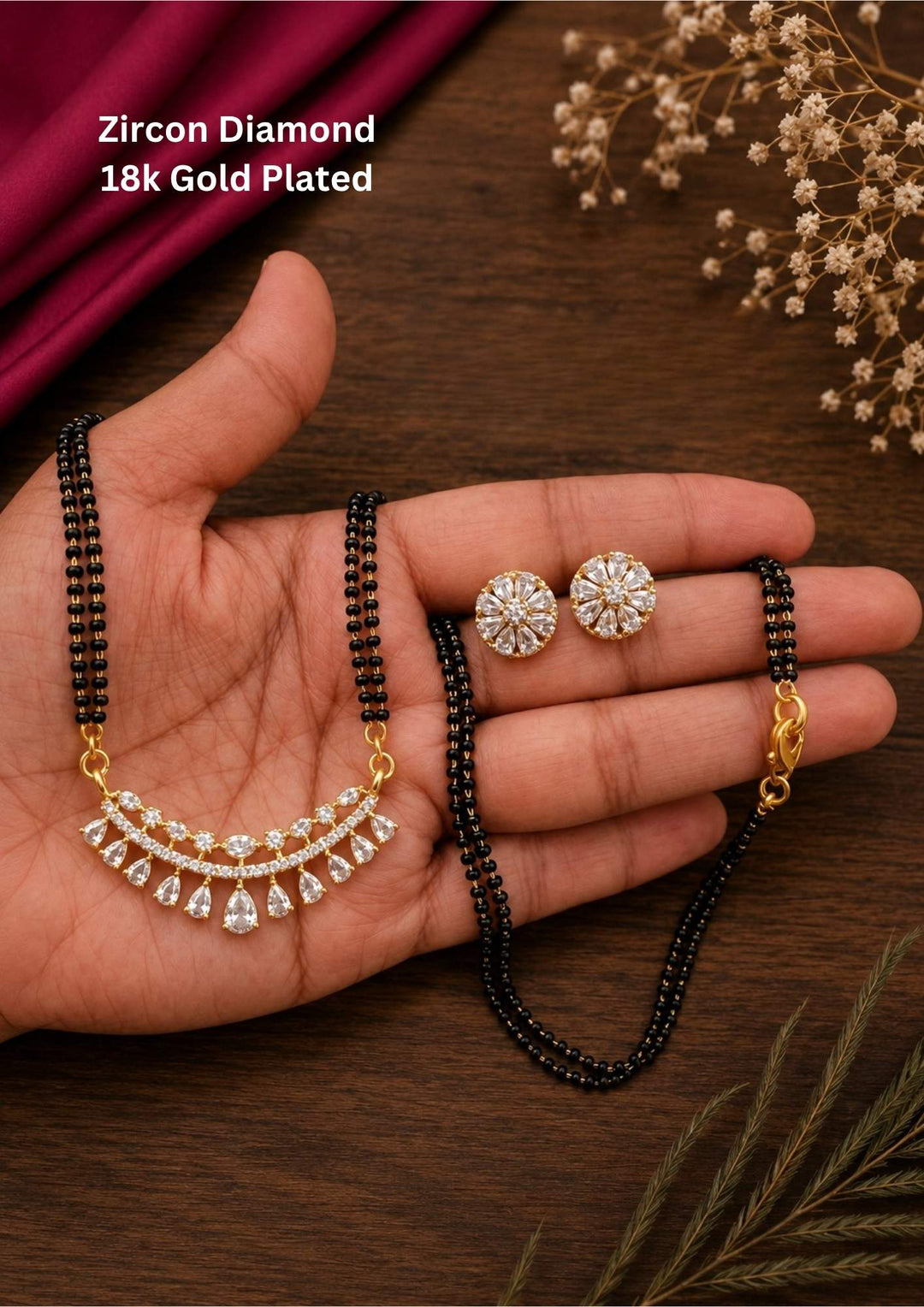 Zircon Diamond Gold Plated Mangalsutra with Earrings