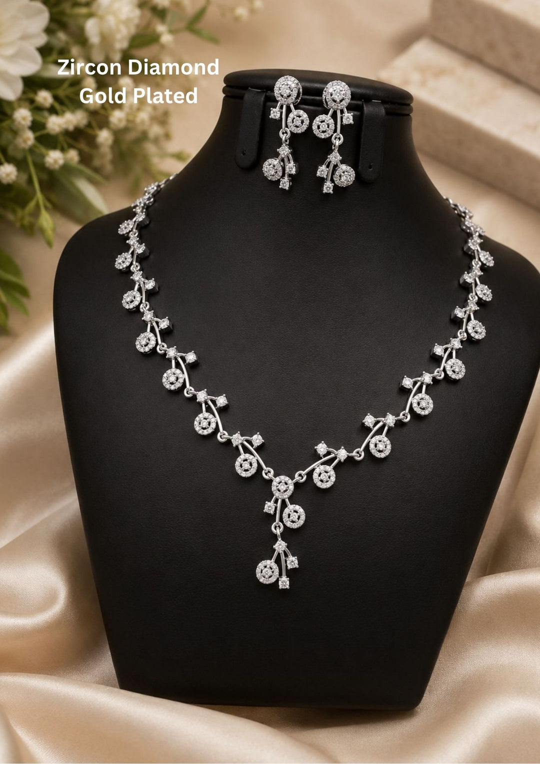 Pure Zirconian Diamond Gold Plated  Necklace with Earrings g 10750