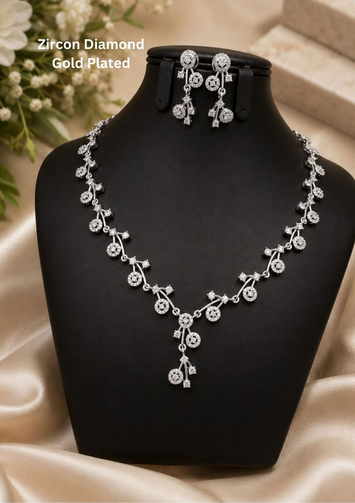 Pure Zirconian Diamond Gold Plated  Necklace with Earrings g 10750