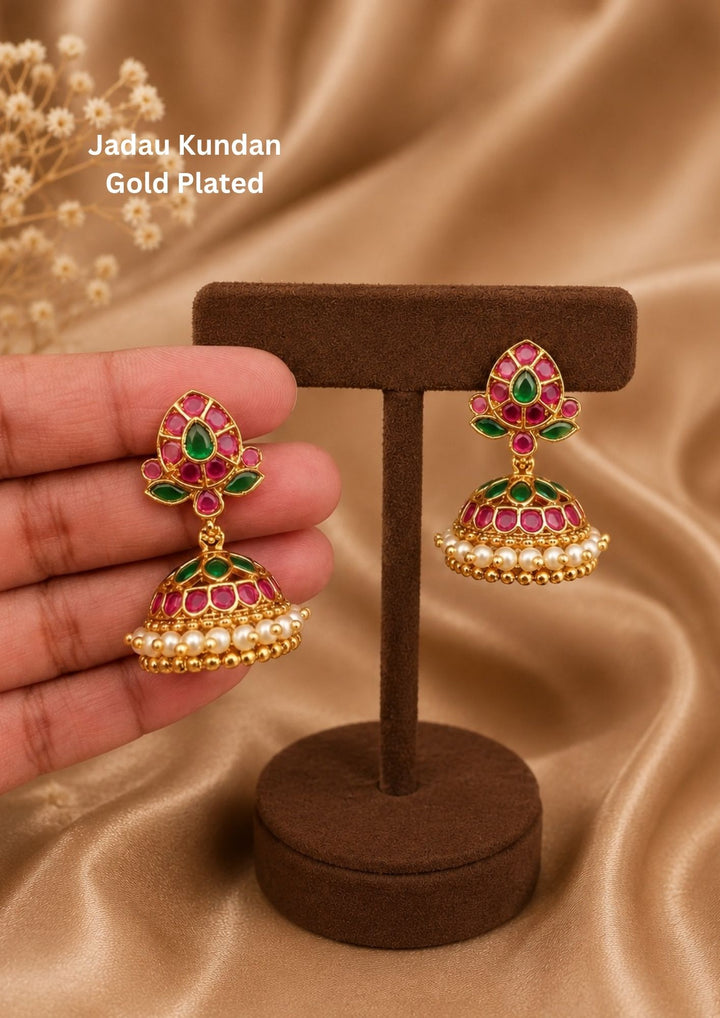 Jadau Kundan Gold Plated Jhumkas with Pearls w35
