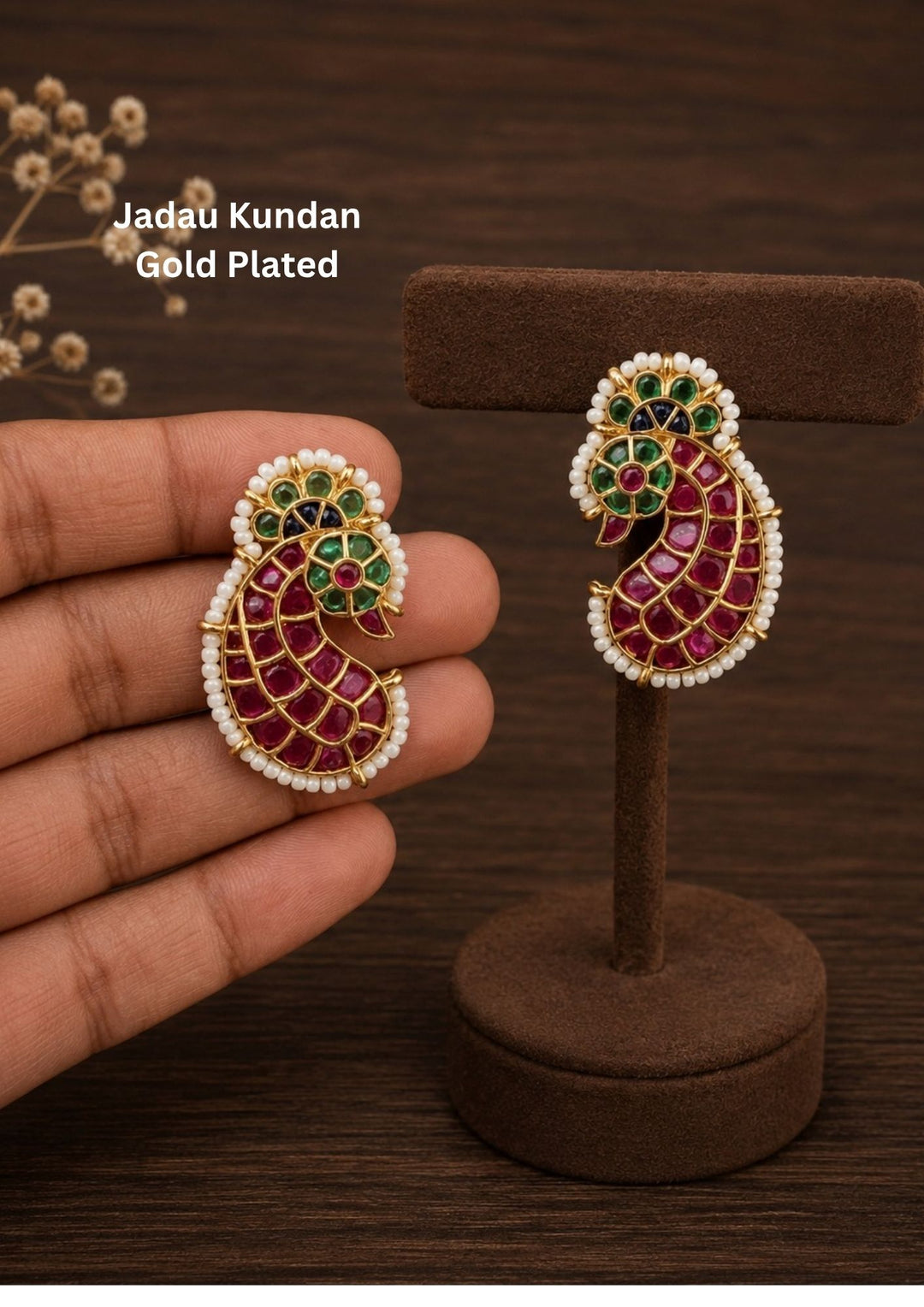 Jadau Kundan Gold Plated Peacock Studs
