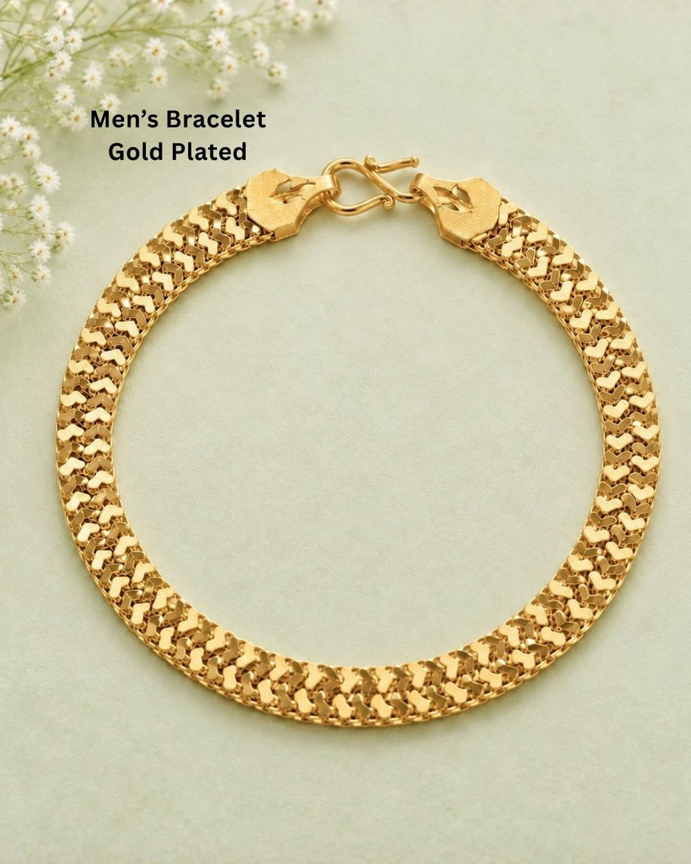 Premium gold plated herringbone bracelet featuring a sleek textured pattern and polished finish. Perfect for daily wear, festive occasions, traditional outfits, and gifting.
