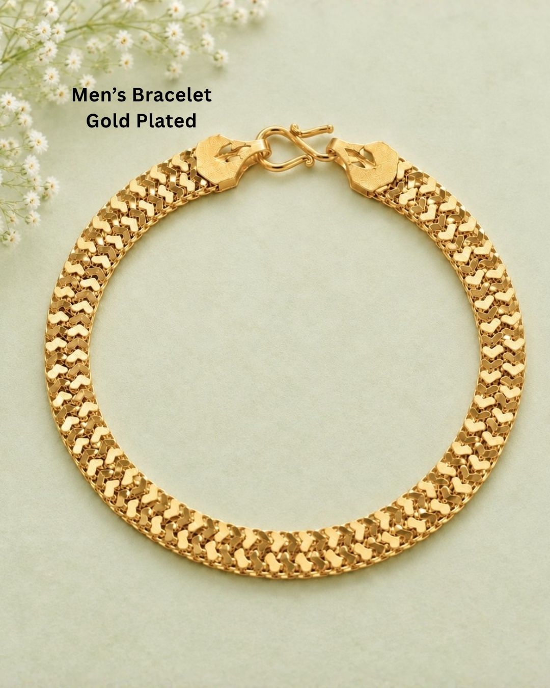 Premium gold plated herringbone bracelet featuring a sleek textured pattern and polished finish. Perfect for daily wear, festive occasions, traditional outfits, and gifting.