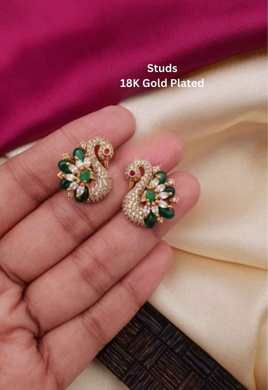 Gold-plated earrings with green Stones