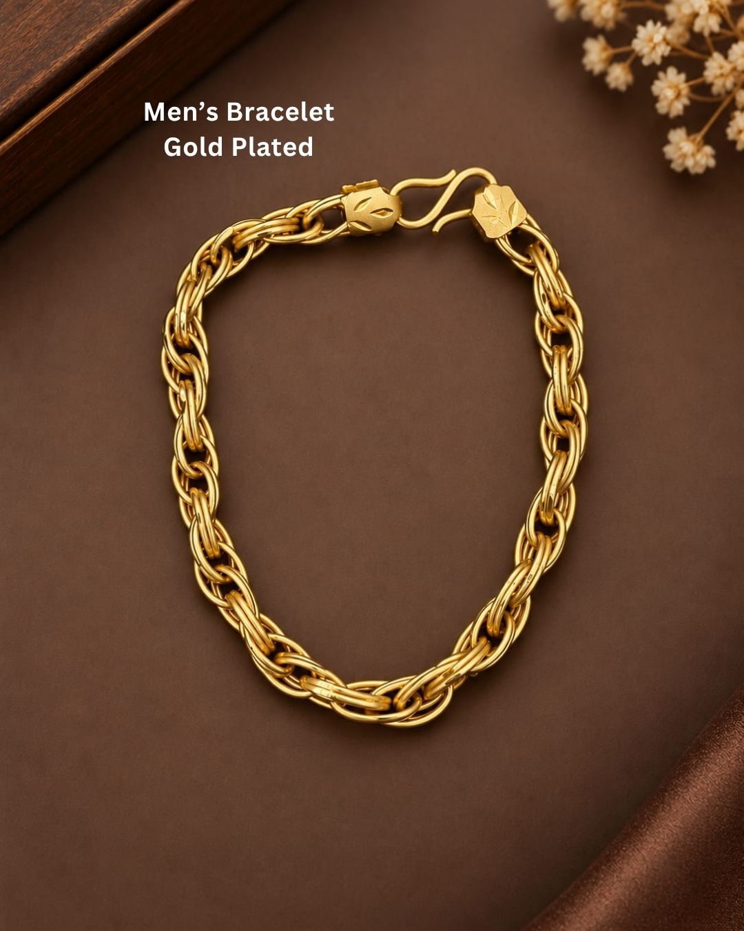 Premium gold plated men’s bracelet featuring a bold layered chain pattern and polished finish. Suitable for everyday wear, parties, festive occasions, special events, and gifting.