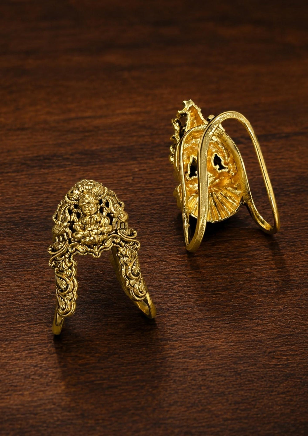 Beautiful Lakshmi Devi gold plated adjustable ring featuring an intricate temple design with detailed carvings and a premium polished finish. Perfect for daily wear, festive occasions, temple visits, traditional outfits, poojas, and premium gifting.