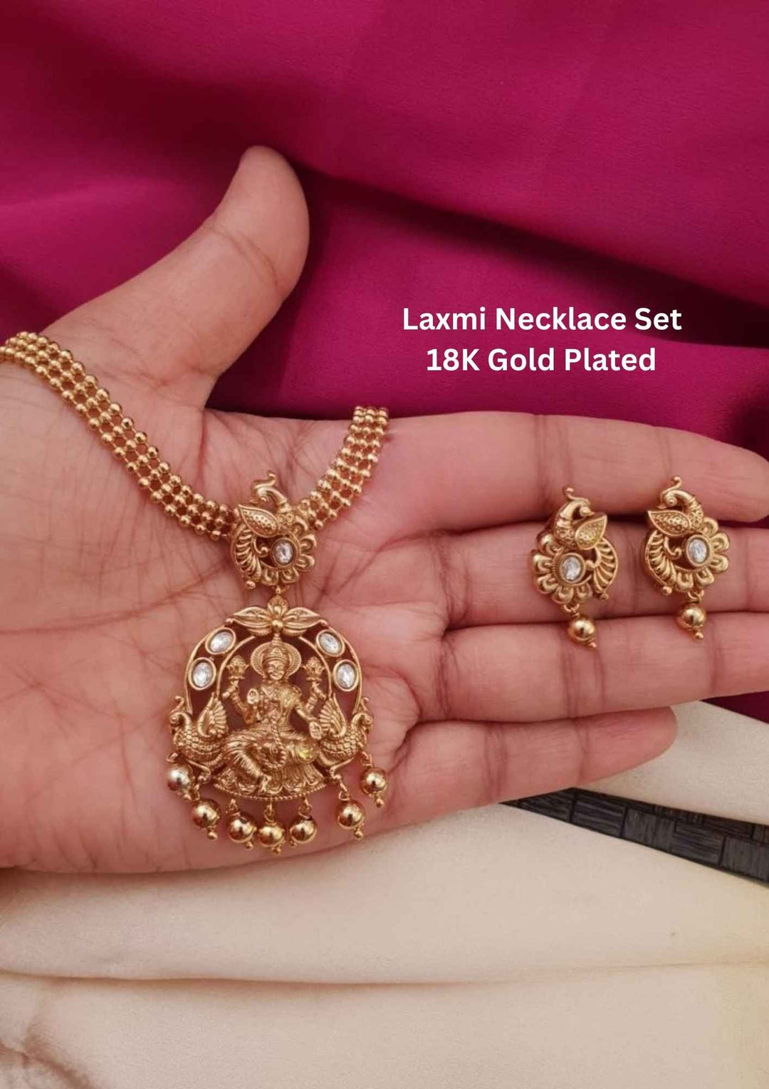 Gold necklace set with pendant and earrings Laxmi Gold Plated