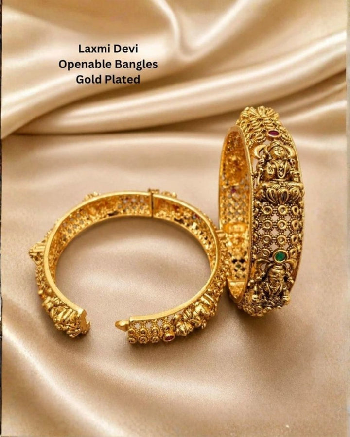 Jadau Kundan Gold Plated Temple Laxmi Devi Openable Bangles (Set of 2)
