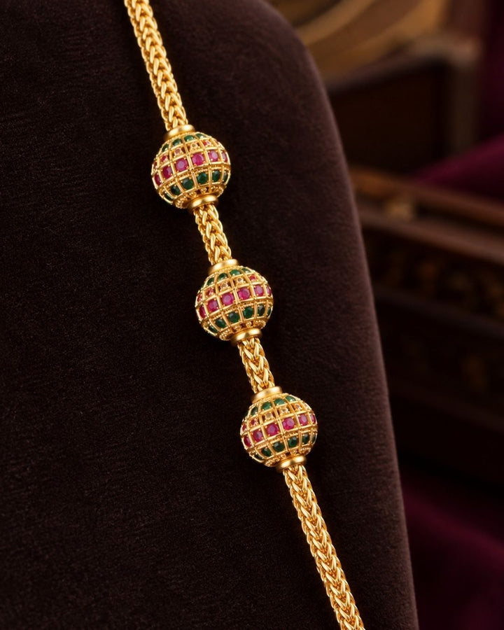 18K Gold Plated Thaali Chain with beautiful rope design and with gold beads on the sides, shiny gold finish, lightweight and comfortable to wear all day, sweat proof, anti-fade colour, skin-friendly quality, and perfect for daily wear, pooja functions, festivals, weddings and traditional occasions.