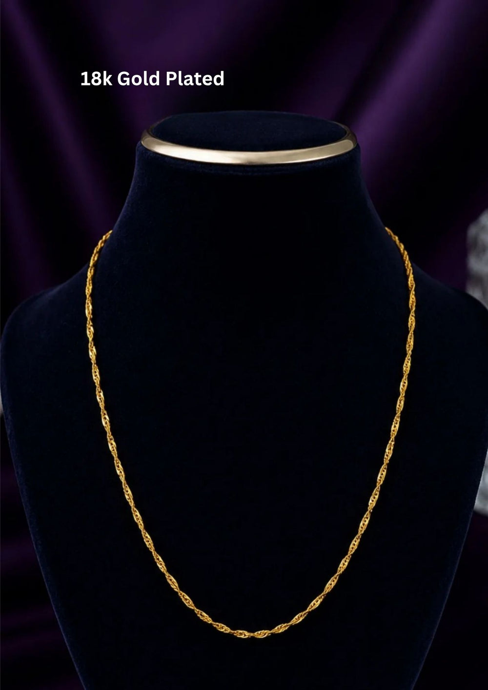 Beautiful women's twist rope gold plated chain featuring a delicate braided design and luxurious polished finish. Perfect for daily wear, office wear, festive occasions, parties, traditional outfits, and premium gifting.
