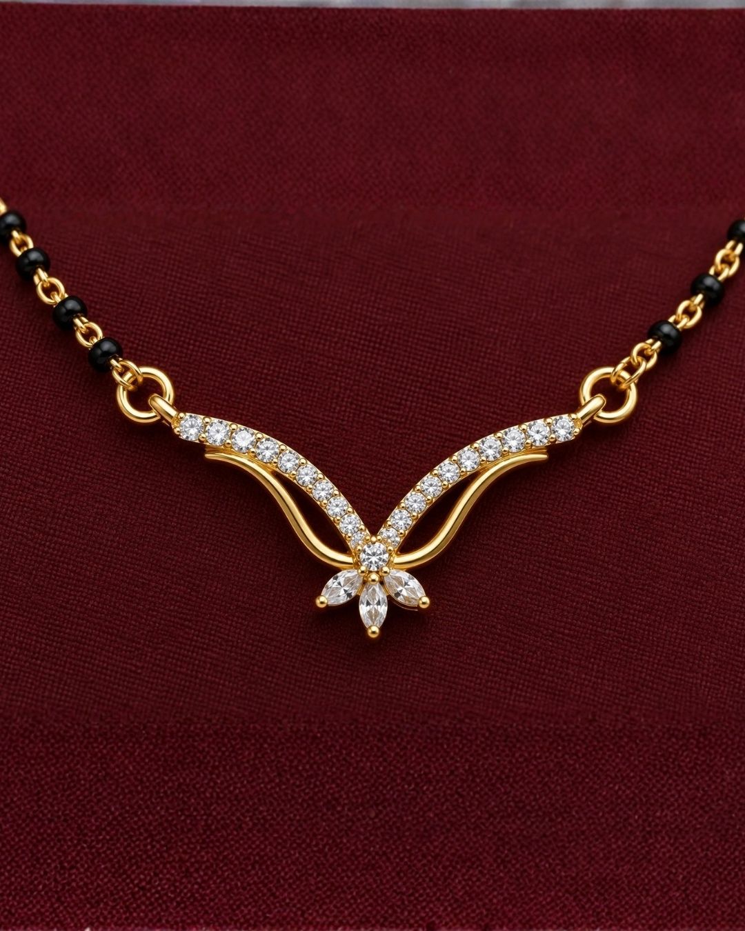 Zircon Diamond Gold Plated Butterfly Pattern Mangalsutra