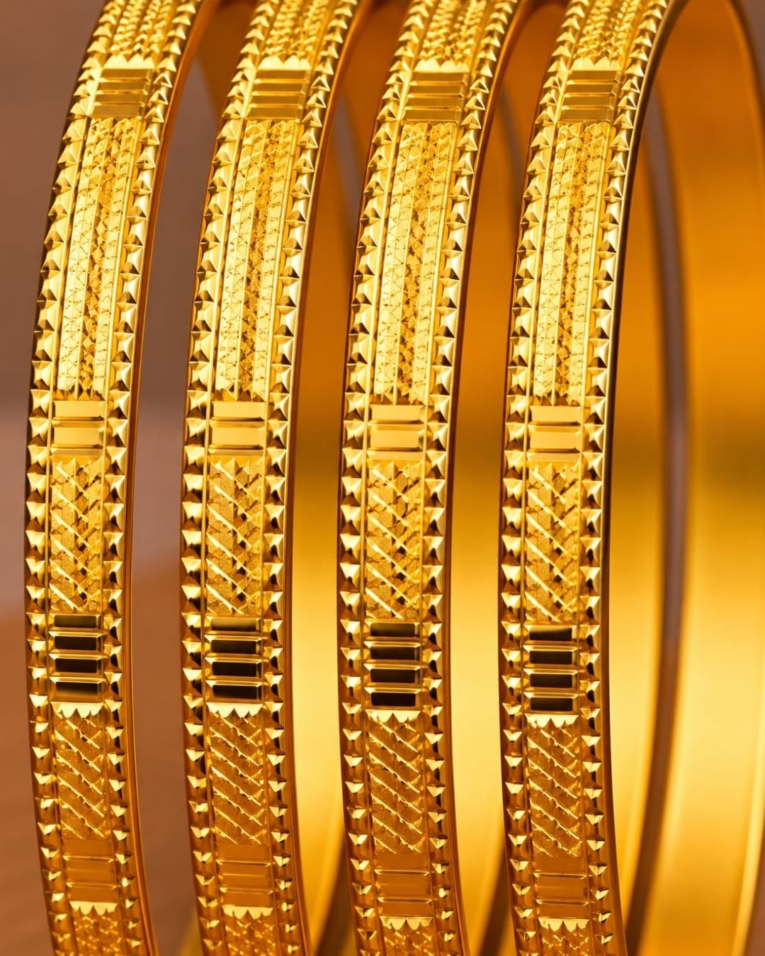 18K Gold Plated Textured Designer Bangles (Set of 4)