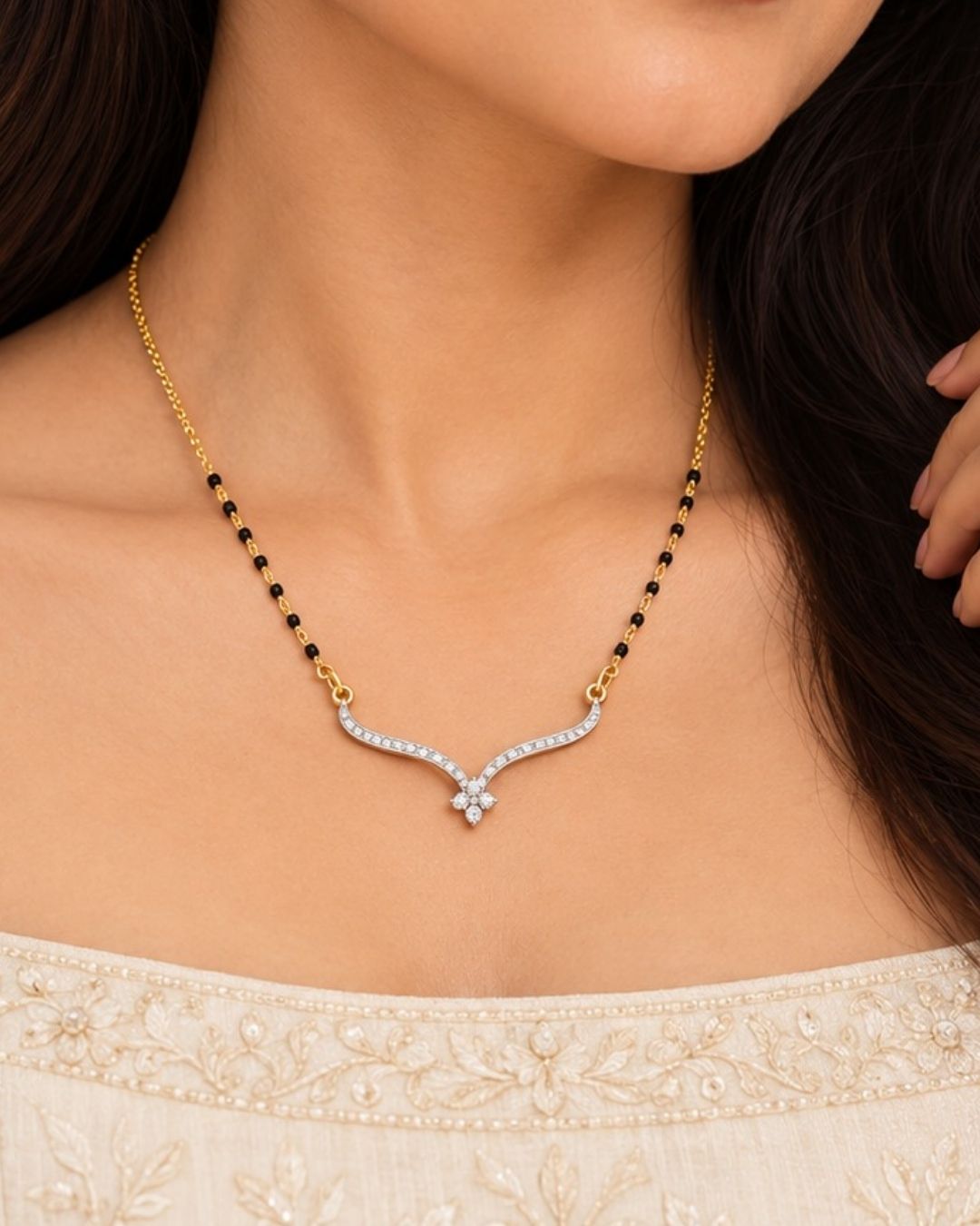 Pure Zirconian Diamond Gold Plated Flasy Mangalsutra d84007