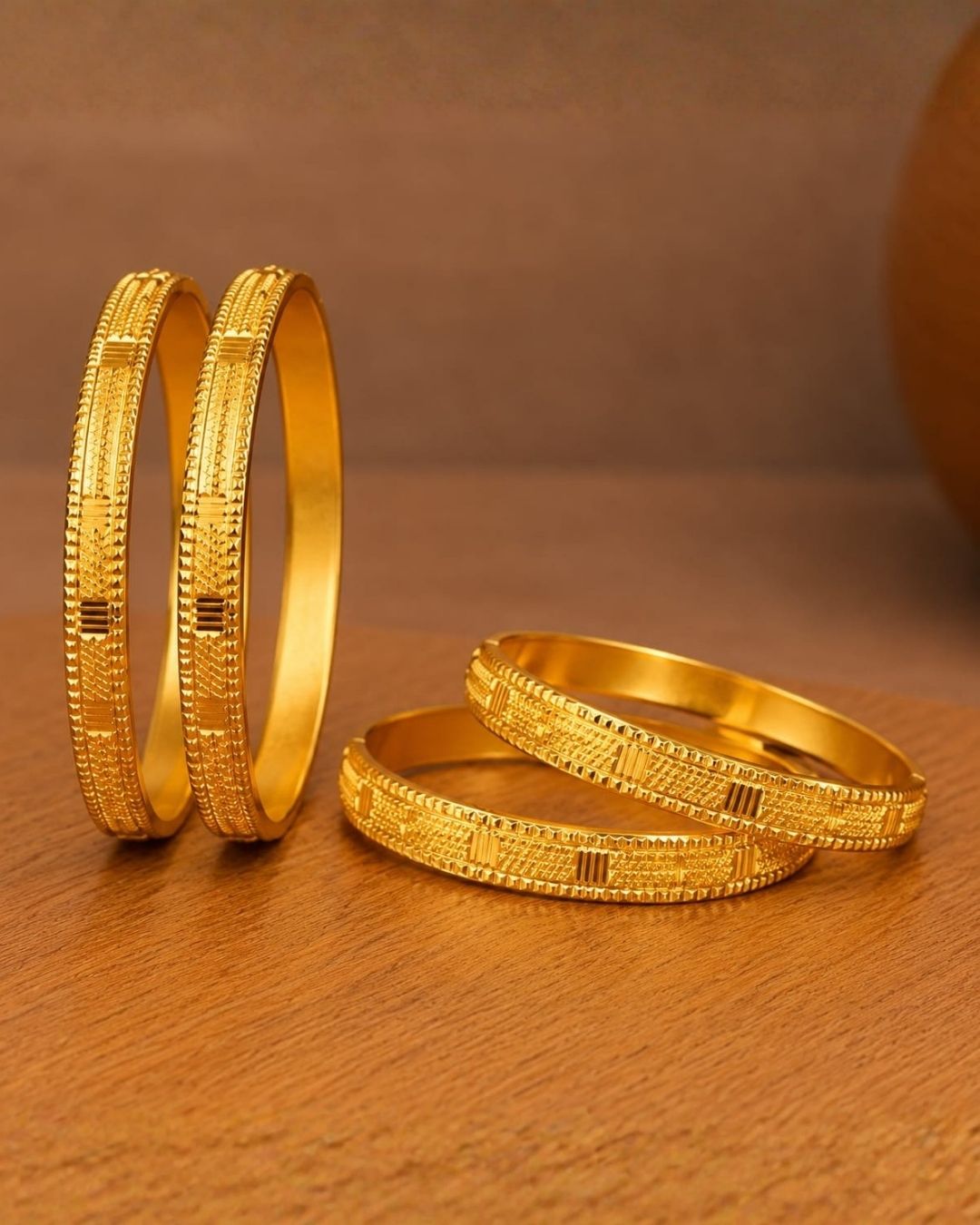 18K Gold Plated Textured Designer Bangles (Set of 4)