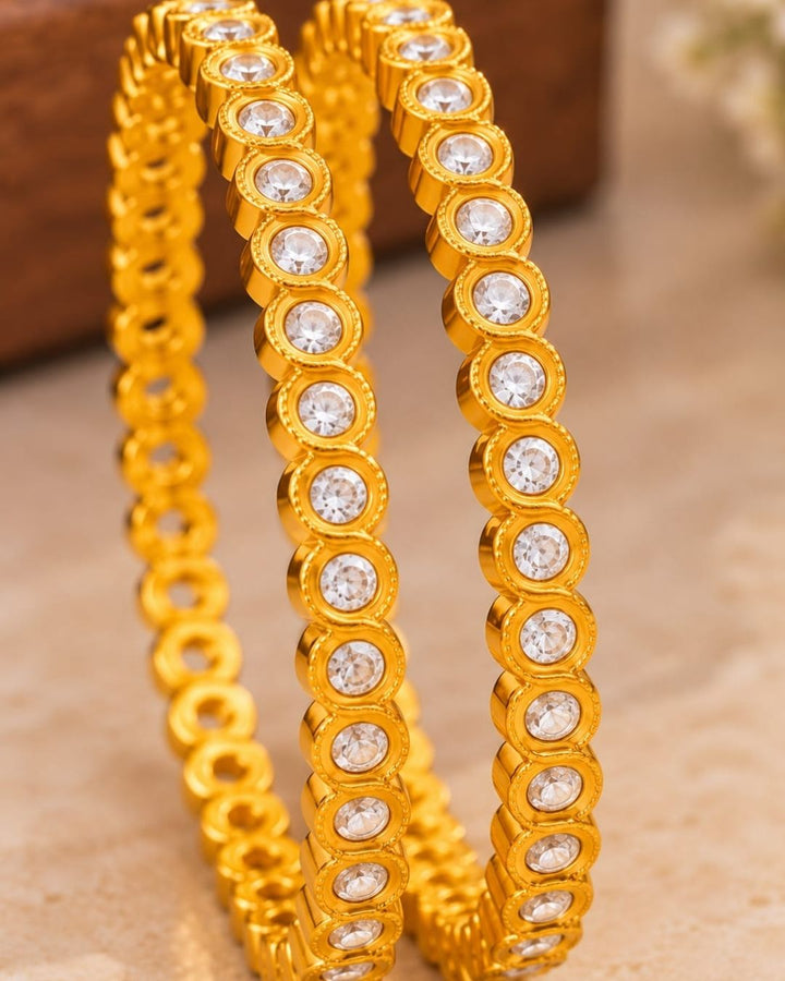 Zircon Diamond Designer Curve Shaped Gold Plated Bangles (Set of 4 )