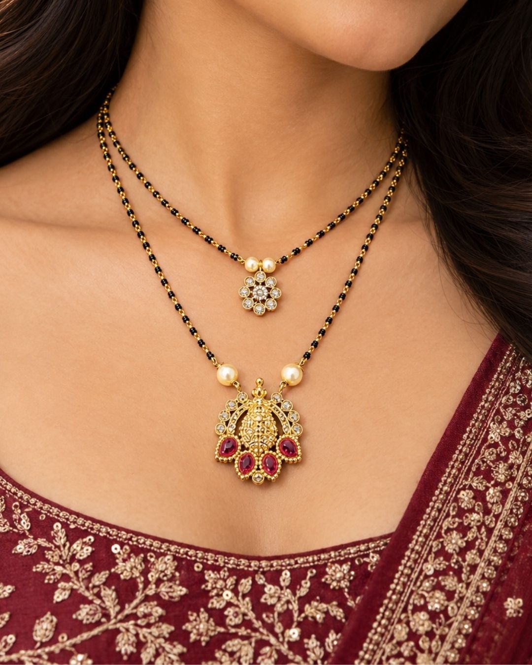 Pure Zirconian Diamond Gold Plated Double Chain Mangalsutra