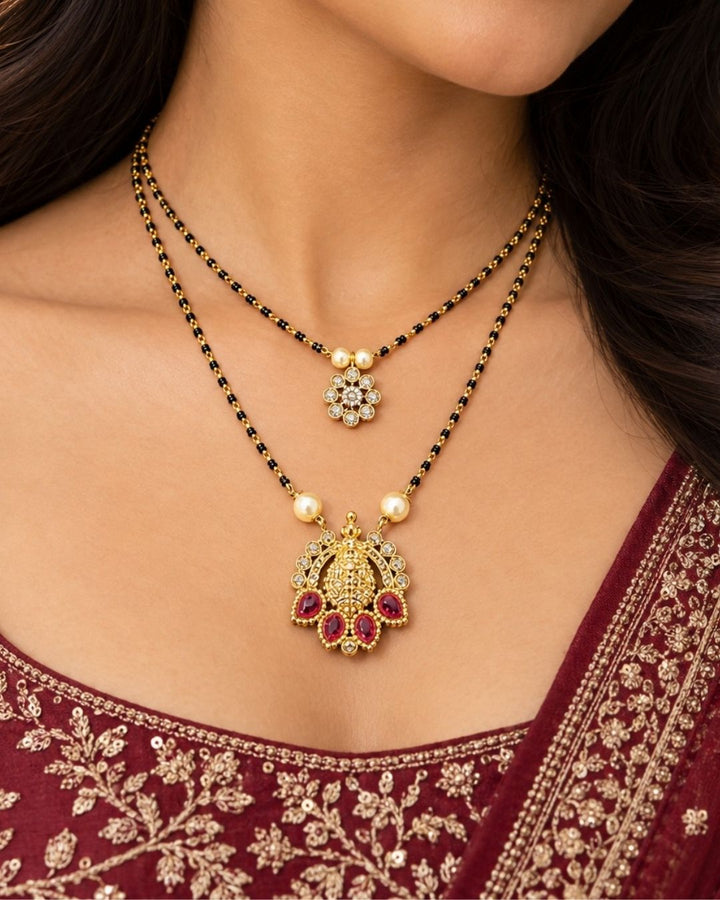 Pure Zirconian Diamond Gold Plated Double Chain Mangalsutra