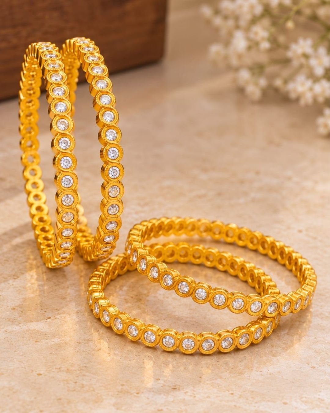 Zircon Diamond Designer Curve Shaped Gold Plated Bangles (Set of 4 )