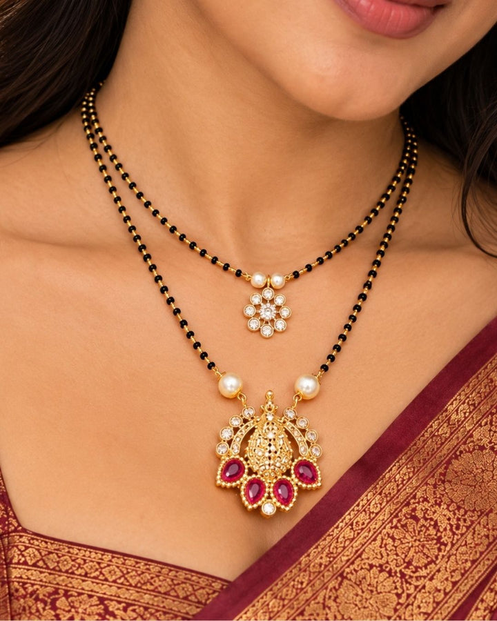 Pure Zirconian Diamond Gold Plated Double Chain Mangalsutra