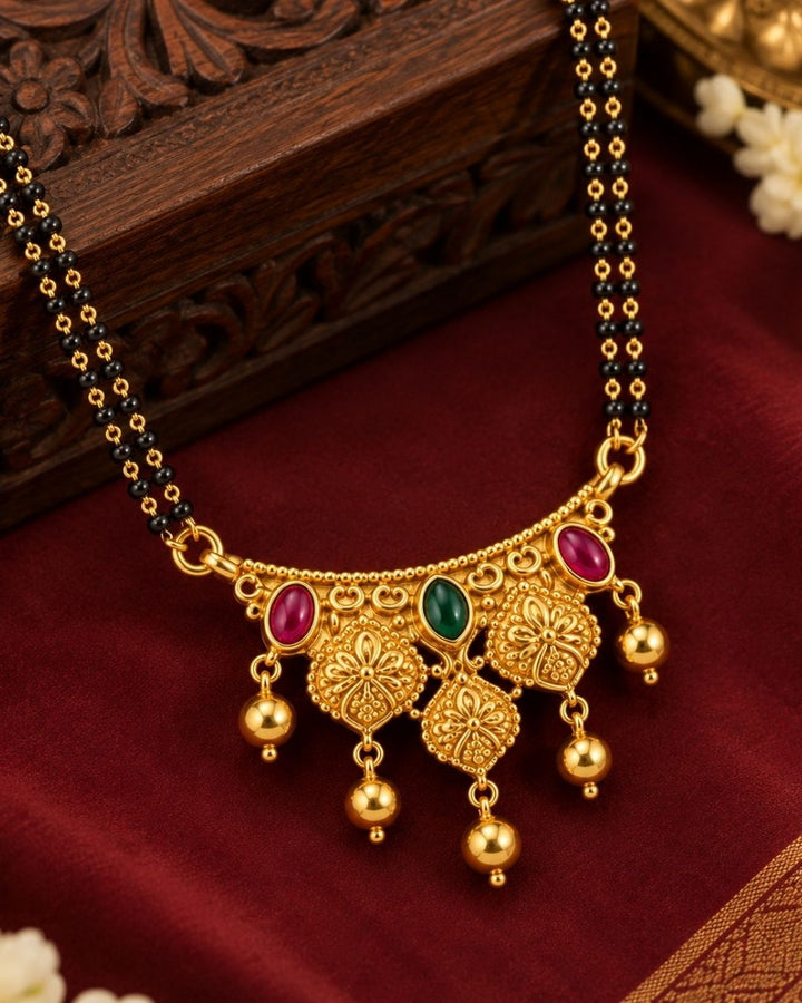 18K Gold Plated Traditional Mangalsutra Set with Earrings