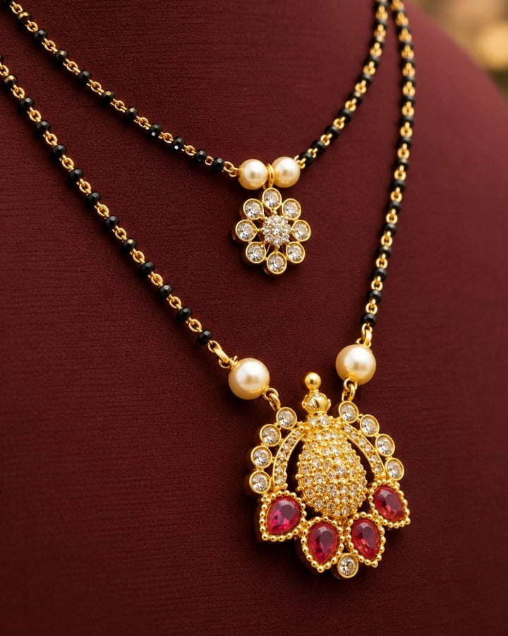 Pure Zirconian Diamond Gold Plated Double Chain Mangalsutra
