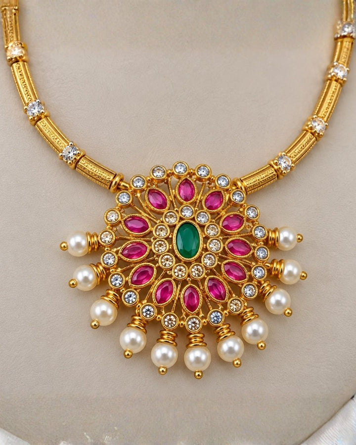 Kundan Gold Plated Emerald and Ruby Kante Necklace with Earrings