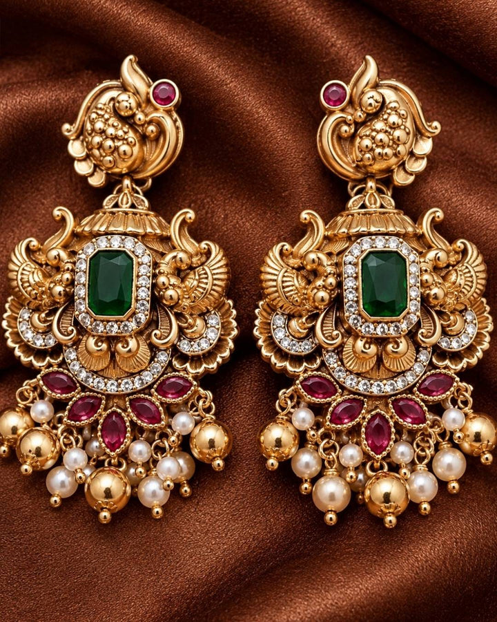 Kundan Gold Plated Beads Temple Laxmi Devi Necklace Set