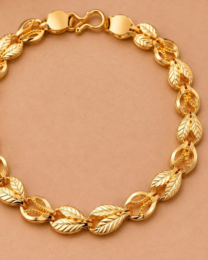 Gold Plated Elegant Leaf Link Bracelet