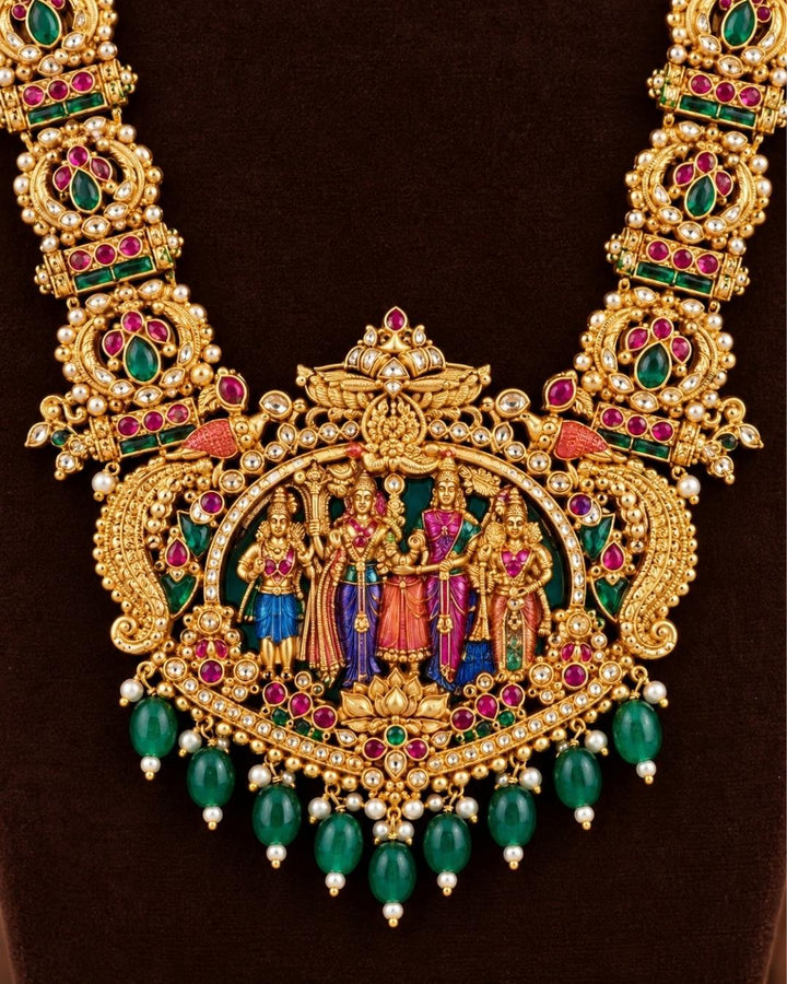 Jadau kundan Gold plated Srinivasa kalyanam Temple Necklace with Earrings z108