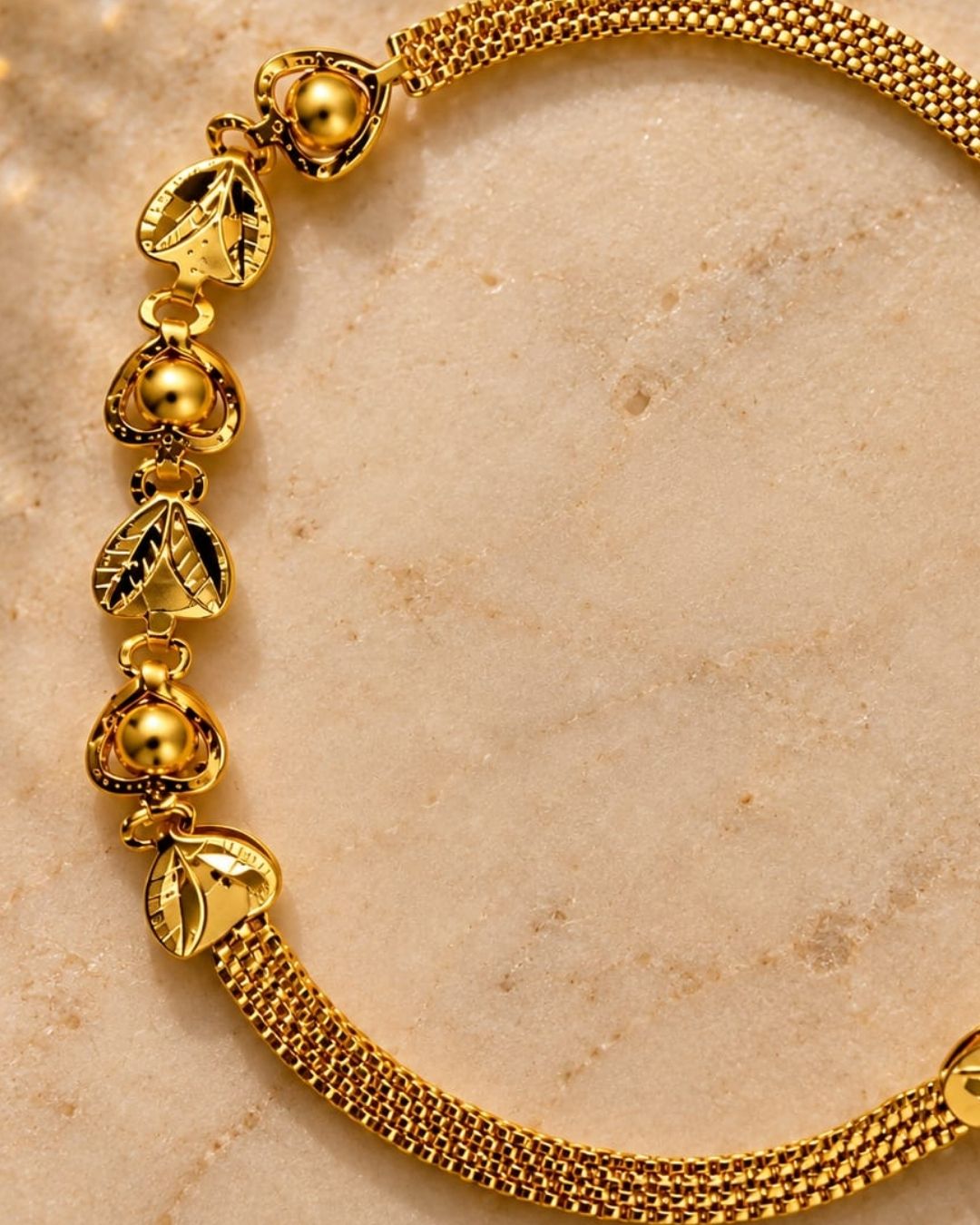 Gold Plated Leaf &amp; Heart Bracelet