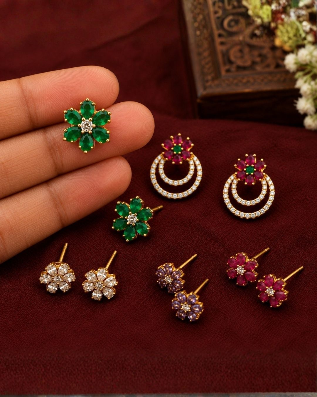 Zircon Diamond Gold Plated Interchangable Stud Earrings Combo