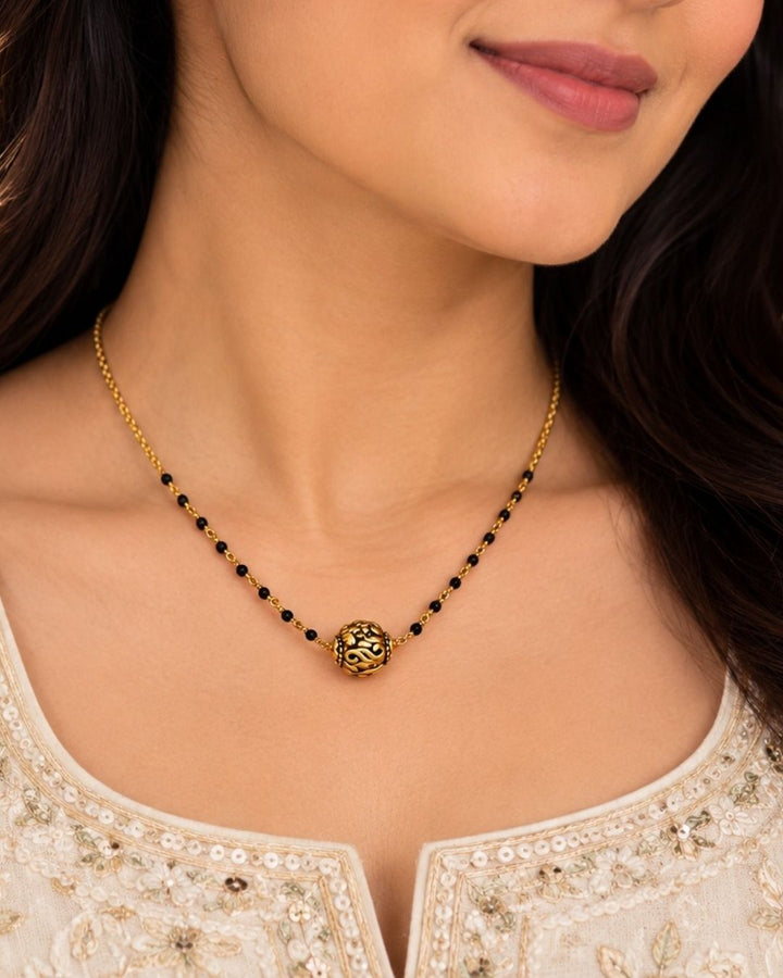 Gold Plated Elegant Black Beads Mangalsutra