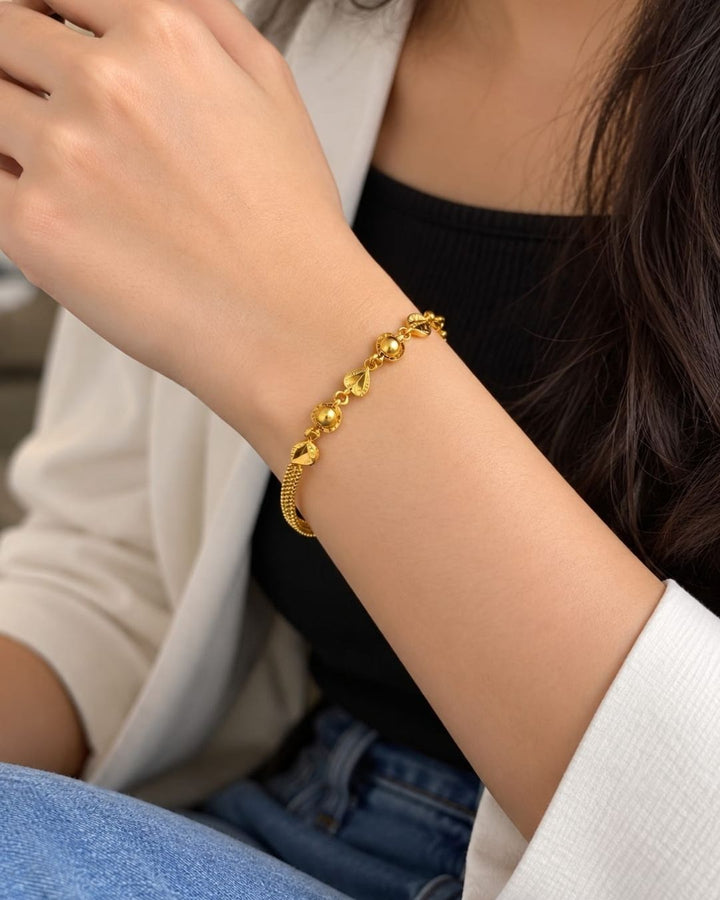 Gold Plated Leaf &amp; Heart Bracelet