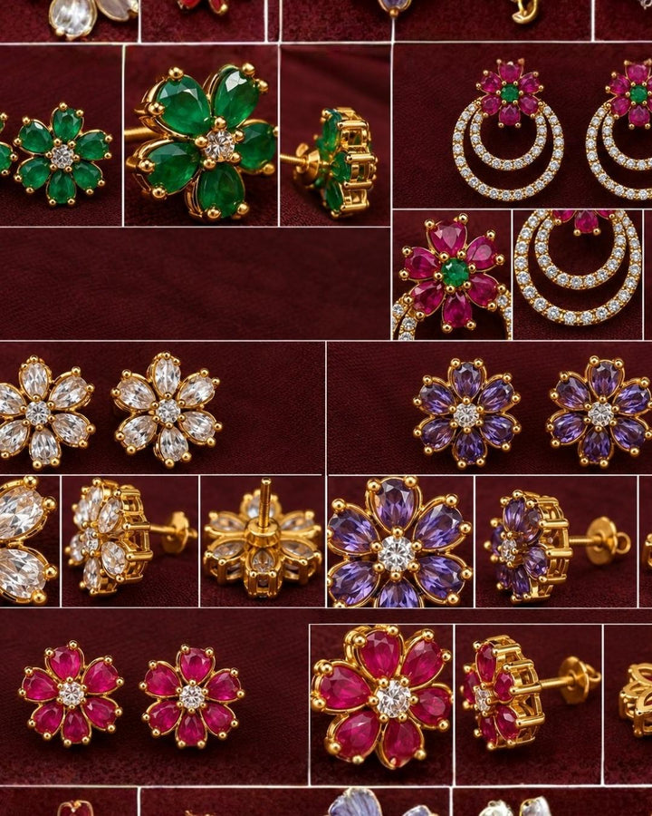 Zircon Diamond Gold Plated Interchangable Stud Earrings Combo