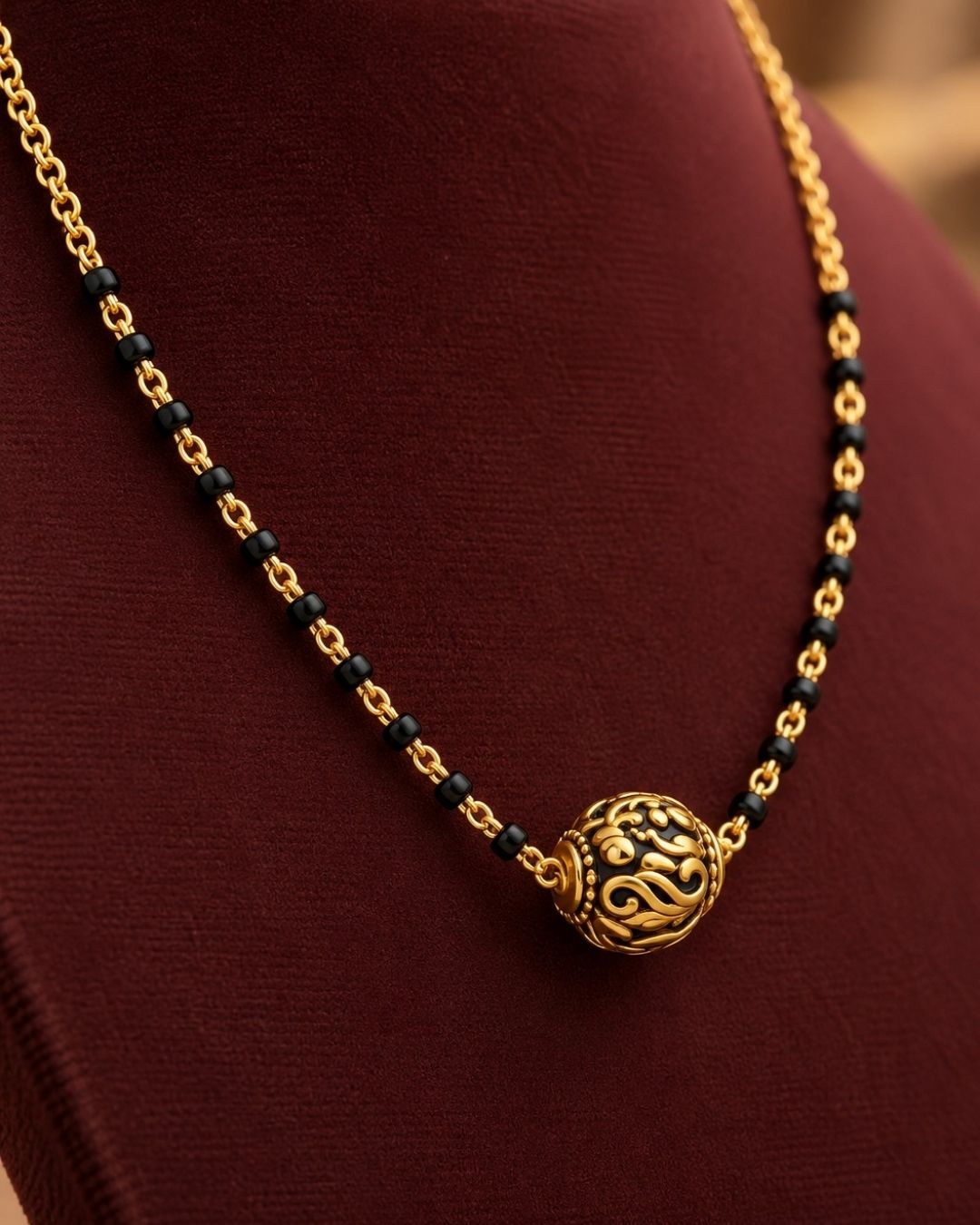 Gold Plated Elegant Black Beads Mangalsutra
